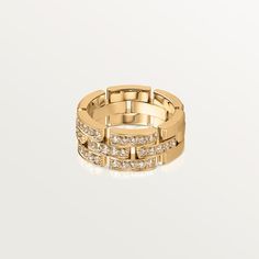 CRB4127100 - Maillon Panthère ring, 3 half diamond-paved rows - Yellow gold, diamonds - Cartier Cartier Gold Ring, Cartier Wedding Bands, Cartier Gold, Yellow Gold Wedding Ring, Big Diamond, White Gold Wedding Bands, Rose Gold Wedding Bands, White Gold Wedding Rings, Style Crush