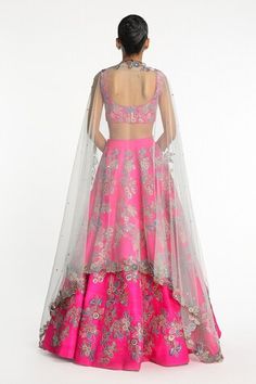 Pink lehenga with floral sequin, cutdana and thread embroidery. Paired with an embroidered blouse and dupatta with floral cutwork border. - Aza Fashions Aisha Rao, Floral Cutwork, Floral Lehenga, Pink Lehenga, Thread Embroidery, Pink Sequin, Set Women, Cut Work, Embroidered Silk