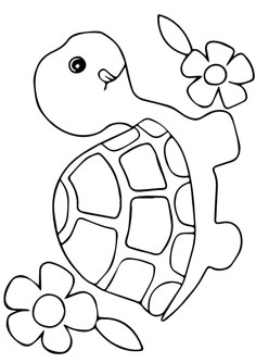 a turtle with flowers on it's back coloring pages for kids to print and color