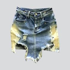 Fall Distressed Denim Jean Shorts, Trendy Light Wash Cutoff Mini Skirt, Fitted Denim Blue Jean Shorts With Frayed Hem, Chic Distressed Denim Jean Shorts, Trendy Blue Jean Shorts For Fall, Ripped High Rise Denim Skirt For Summer, Trendy Denim Mini Skirt For Summer, Trendy Fitted Jean Shorts With Frayed Hem, High Rise Ripped Denim Skirt For Summer