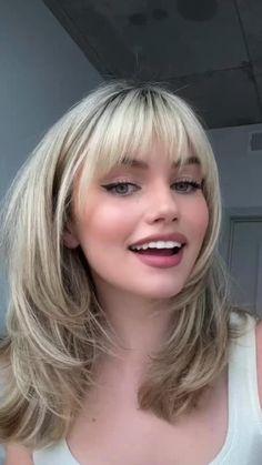 Mid Length Hair With Bangs, Blonde Hair With Bangs, Bob Haircuts, Haircuts With Bangs