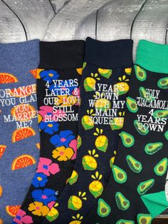 4 Year Wedding Anniversary, Fruit Socks, 4th Year Anniversary Gifts, Four Year Anniversary, 4th Anniversary Gifts, 4 Year Anniversary, Embroidered Socks, Fruit Gifts, Mens Dress Socks