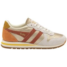 Buy Gola womens Daytona Blaze sneakers in gold/orange online at gola Vintage High-top Sneakers With Cushioned Footbed, Retro Running Sneakers With Round Toe, Retro Round Toe Running Sneakers, Vintage Sneakers With Rubber Waffle Outsoles For Jogging, Retro Low-top Running Shoes, Retro Lace-up Running Shoes, Retro Lace-up Running Shoes For Errands, Retro Sneakers With Rubber Sole For Jogging, Retro High-top Running Shoes