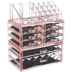 Keep all your cosmetics, jewelry or hair accessories neat, organized and easy to find. Manufactured from durable, clear acrylic the organizer looks elegant sitting on your vanity, bathroom counter, dresser or anywhere you need it. Organizer has compartments of various sizes and shapes to accommodate your needs. Rebrilliant | Rebrilliant Makeup Organizer Acrylic Cosmetic Storage Drawers & Jewelry Display Box Transparent (Style C(Pink Diamond): 1 Top, 6 Small, 1 Large | 11.7" H X 9.4" W X 5.4" D | Makeup Organizer Acrylic, Small Bathroom Sinks, Acrylic Organizer Makeup, Makeup Organization Vanity, Jewelry Display Box, Vanity Set With Mirror, Cosmetic Display, Makeup Organizer, Cosmetic Storage