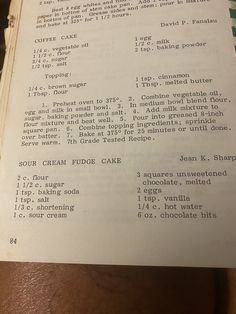 an old recipe book is open to show instructions for making cake in the kitchen,