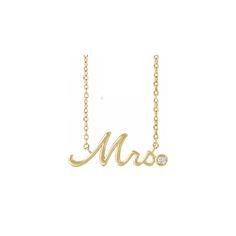 14K yellow gold Mrs. nameplate necklace with diamond accent  on white background | Camille Jewelry Gold Necklace With Diamond, Timeless Necklace, Necklace With Diamond, Layered Style, Beautiful Symbols, Jewelry Wardrobe, Timeless Symbol, Nameplate Necklace, Bezel Set Diamond