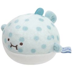 a blue and white stuffed animal with polka dots