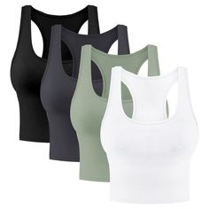 PRICES MAY VARY. Various Colors: Package comes with 4 pieces cotton basic crop tops in several colors - Black,White,Dark Grey,Olive Green,enough to match your different outfit,fashion and slim fit Soft Material: Women's crop tops made quality cotton & spandex,super soft,breathable and lightweight,the sleeveless racerback sports tops with good stretchy to keep your shape and cool,all day comfortable to wear Match High-waist Design: Recerback sleeveless tops are not too short, not too long, fits a Basic Crop Tops, Black And White Coffee, Sports Workout, Sports Crop Tops, Sports Tops, Grey Crop Top, Cotton Crop Top, Blue Crop Tops, Sport Dress