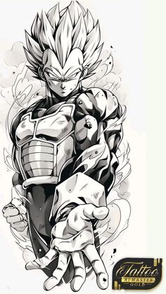 a drawing of the character gohan from dragon ball super broly is shown in black and white