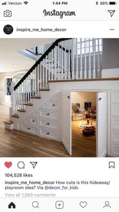 an instagram page with stairs and drawers on the bottom right hand side, below is a photo of someone's home