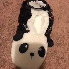 Fuzzy Babba Panda Sock Slippers Brand New With Tags Size 5.5-.7.5 Cute Black Non-slip Socks, Panda Socks, Sock Slippers, White Black, White And Black, Slippers, Socks, Size 7, Black White