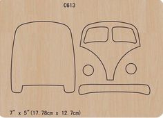 a wooden cutting board with an image of a vw bus