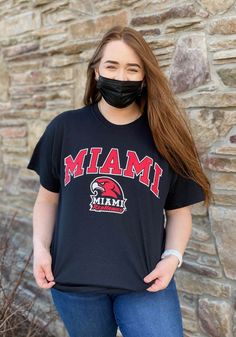 Miami Redhawks Black Arch Logo Short Sleeve T Shirt - 22781188 Sports Fan Gear Short Sleeve Tops, Black Sports Fan Top For Fan Gear, Black Relaxed Fit T-shirt For Game Day, Collegiate Black Short Sleeve T-shirt, Black College T-shirt With Team Logo, Black T-shirt With Team Logo, Black Collegiate T-shirt, Casual Fan Merchandise Tops With Team Logo, Casual Tops With Team Logo For Fans