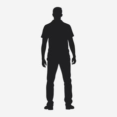 the silhouette of a man standing in front of a white background with no image on it