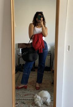 Heeled Flats Outfit, Red Ballet Heels Outfit, Red Flats Outfit Work Attire, Red Shoe Outfits For Women, Red Ballet Pumps Outfit, Red Heel Outfit, Red Toms Outfit, Red Ballet Shoes Outfit, Red Heels Outfit Classy