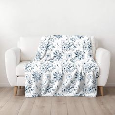 Blue and white throw blanket made from soft velveteen plush. French country toile blanket makes a perfect housewarming gift. Pink (mauve) toile throw blanket. Stay warm and cozy in this beautiful soft plush blanket!  --- ITEM DETAILS - Medium heavy-weight fabric (8.85 oz/yd² (300 g/m that feels extra soft to the touch (thickness of the fabric may slightly vary). - 100% polyester. - Printed on one side, the opposite side is solid white.  - The product goes through a dye sublimation process.  - Vi Blue And White Blanket, Blanket Wedding, Bedding Blue, White Throw Blanket, Blue Throw Blanket, French Toile, White Throw, Warm Throw Blanket, Floral Bedding