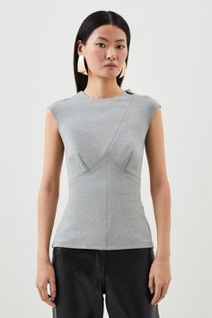 A Versatile Staple For Styling Any Occasion, This Top Is Crafted From Smooth Ponte Fabric, With A Round Neckline And Sleeveless Design Providing A Sleek And Sophisticated Feel. An Embossed Button Detail Adds A Polished Finish.Smooth Ponte Fabricround Necksleeveless Designembossed Buttonback Zip Fastening Structured Tops For Women, Structured Fitted Summer Tops, Structured Tops For Spring, Neckline Styles, Structured Fashion, Jersey Ideas, Neckline Details, Structured Top, Styling Guide