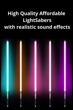 four different colored lightsabes with the words high quality aforable lightsabers with realistic sound effects