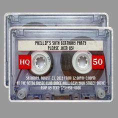 an audio cassette with the words phil life's 50th birthday party please som us