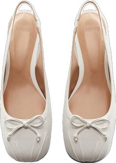 Summer Low Heel Slingback Pumps With Bow, Spring Wedding Slingback Pumps With Bow, Spring Slingback Sandals With 4-inch Heel And Almond Toe, Summer Wedding Slingback Pumps With 4-inch Heel, Mango Ballet Flats, Decorative Bows, Sling Back, Womens Ballet Flats, Leather Block Heels