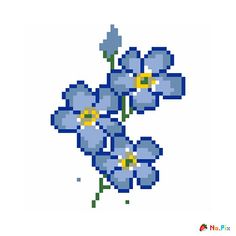 an image of blue flowers pixelated in the style of 8 bit video game art