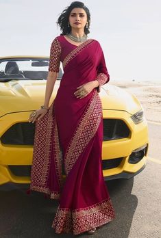 Wine Silk Saree, Pragya Jaiswal, Prachi Desai, Desi Dress, Simple Saree Designs, Fancy Saree, Saree Lehenga