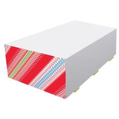 a white box with red and blue designs on it