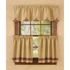 Burlap & Check In Wine Scalloped Valance Lined Kitchen Ideas Farmhouse Style, Country Kitchen Ideas Farmhouse Style, Rustic Window Treatments, Burlap Valance, Country Kitchen Ideas, Kitchen Ideas Farmhouse, Country Farmhouse Style, Rustic Window, Tier Curtains