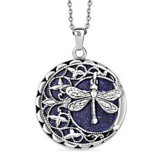 PRICES MAY VARY. Dancing Dragonfly - This pendant necklace features a dragonfly design elegantly displayed in a circular setting. The black oxidized metal, textured leaf pattern, and milgrain beads create a mesmerizing visual appeal. This necklace is great for fancy occasions and everyday wear, making it a versatile addition to any jewelry collection. Quality Craftsmanship - This pendant necklace features a high grade 50 carat blue goldstone set in 925 stainless steel. The black oxidized plating Blue Sandstone, Dragonfly Jewelry, Gemstone Pendant Necklace, Dragonfly Necklace, Dragonfly Pendant, Blue Goldstone, Wear Necklaces, Valentines Jewelry, Birthday Jewelry Gift