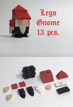 the lego gnome house is made out of plastic bricks and sits next to other pieces