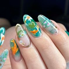 Rekomendasi seni kuku hanya disini Fish Nail Art Designs, Koi Fish Nail Design, Koi Nail Art, Nail Art Fish, Nails Japanese Design, Fish Nail Designs