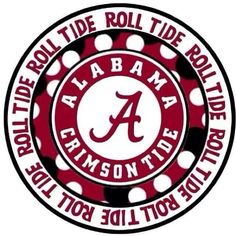 the university of alabama logo is shown in red and white with polka dots on it