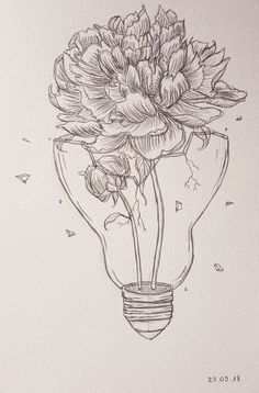 a drawing of a light bulb with flowers inside