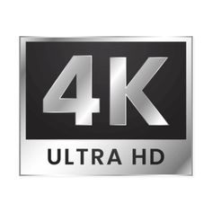 the 4k ultra hd logo is shown in silver and black on a white background