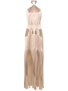 sand beige satin weave halterneck asymmetric neck sleeveless pleat detailing concealed side zip fastening rear tie fastening Beige Formal Dress, Writing Outfits, Beige Formal Dresses, Collage Pics, Doctor Outfit, Formal Fashion, Versace Outfit, Event Outfit, Fame Dr