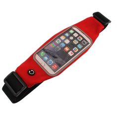 a red and black cell phone case with an attached belt on it's side