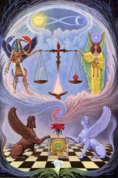 an image of two angels in front of a scale with the scales on each side