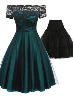 30-70% OFF✓ Fast Shipping✓Embrace classic glamour with Retro Stage’s off-shoulder 1950s dress and black petticoat, designed to make you feel like a vintage queen. Dark Green Hoco Dress, Dark Green Dresses, Cute Dresses For Dances, Green Hoco Dress, Black And Green Dress, Retro Stage, Arabic Dress, Vestidos Retro, Floral Embroidery Dress