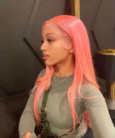 Long Beautiful Hair Natural, Pink Hair Pink Outfit, Lace Front Colors, Outfits With Pink Hair, Long Wig Hairstyles, Pink Hair On Black Women, Pink Hair Outfits, Cute Wig Styles, Pink Wig Install