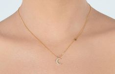 Moon and Star Necklace Dainty Necklace Layering Necklace image 3 Moon And Star Necklace, Necklace Minimalist Jewelry, Moon Gold, Jewelry Star, Silver Gold Jewelry, Necklace Layering, Beautiful Moon, Moon And Star, Necklace Minimalist