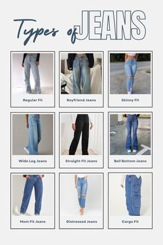 Different Jeans Types, Jean Types Chart, Trendy Jeans 2024, Different Types Of Jeans Name, Jeans For Thick Thighs, Jean Types, Jeans Guide, Casual Denim Outfits, Jeans For Tall Women