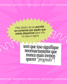 a pink poster with some words in spanish and english on the bottom right hand corner