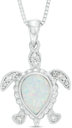 Zales Lab-Created Opal and Diamond Accent Beaded Sea Turtle Pendant in Sterling Silver Silver Turtle Jewelry, Elegant Sterling Silver Turtle Jewelry, Elegant Silver Turtle Jewelry, Fashion Pendant, Turtle Pendant, Sparkling Diamond, Sparkle Diamonds, Box Chain, Sea Turtle