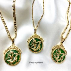 18K GOLD JADE DRAGON NECKLACE – PoshForKeeps Heart Initial Necklace, Customized Necklace, Real Gold Necklace, Dope Jewelry Accessories, Gift For Him Birthday, Jade Dragon, 18k Gold Necklace, Gold Medallion, Dragon Necklace