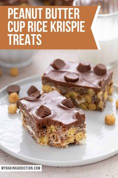 two pieces of peanut butter cup rice krispie treats on a plate