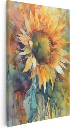 a painting of a yellow sunflower on a white background canvas print wall art decor