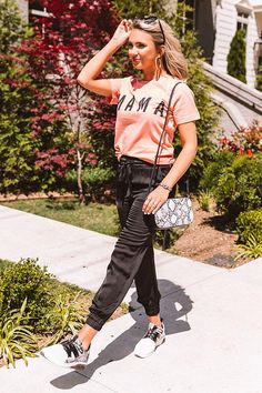 Black Sunnies, Cropped Jean Jacket, Satin Joggers, Relaxed Pants, Basic White Tee, Leopard Sneakers, Beauty Inside, Satin Material, Wine Colored