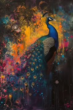 Peacock Abstract Painting, Abstract Peacock Painting, Peacock Aesthetic, Sona Art, Animal Paintings Acrylic, Acrylic Portrait Painting, Peacock Canvas, Peacock Pictures, Ancient Drawings