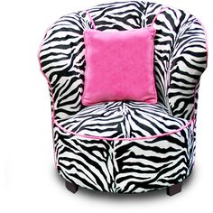 a zebra print chair with a pink pillow