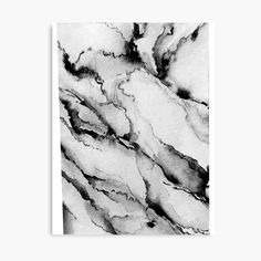 an abstract black and white marble texture canvas print with watercolor paint strokes on it